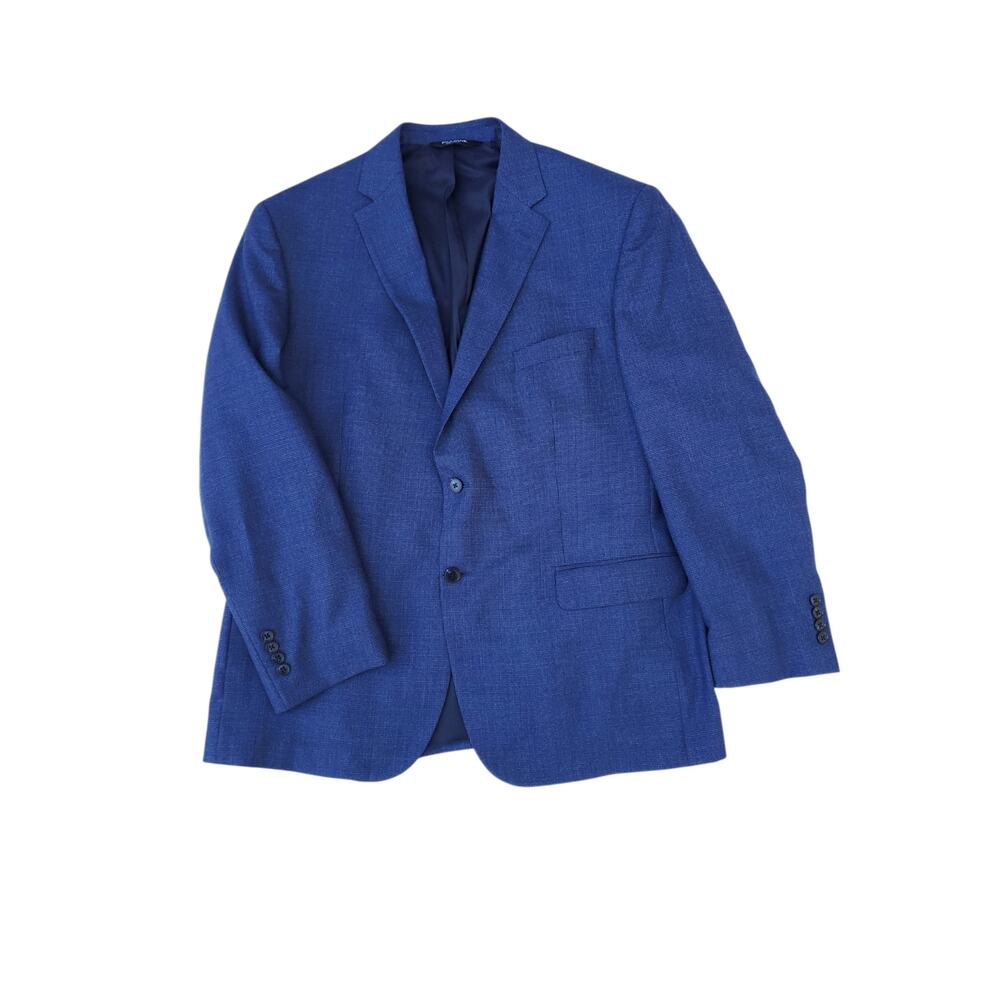 Jos A Bank Traveler Tailored Wool Blazer Jacket Sports Coat Blue Micro Check 48R
